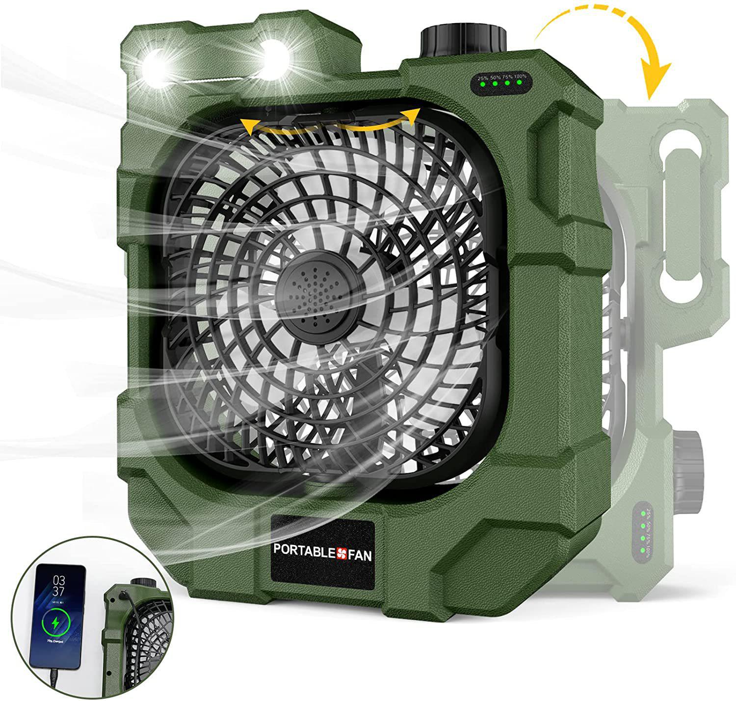 

Dual Battery Outdoor Car Charger Cooling Fan with Long-Lasting Spray 7800mAh