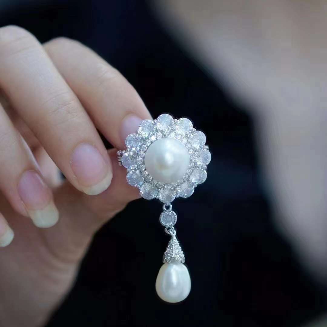 Queen s Brooch 9-10MM Natural High Quality Freshwater Pearl 9-10MM Water Drop Pearl Pendant Dual-Use Wedding Brooch Pins Platinum Plated белый