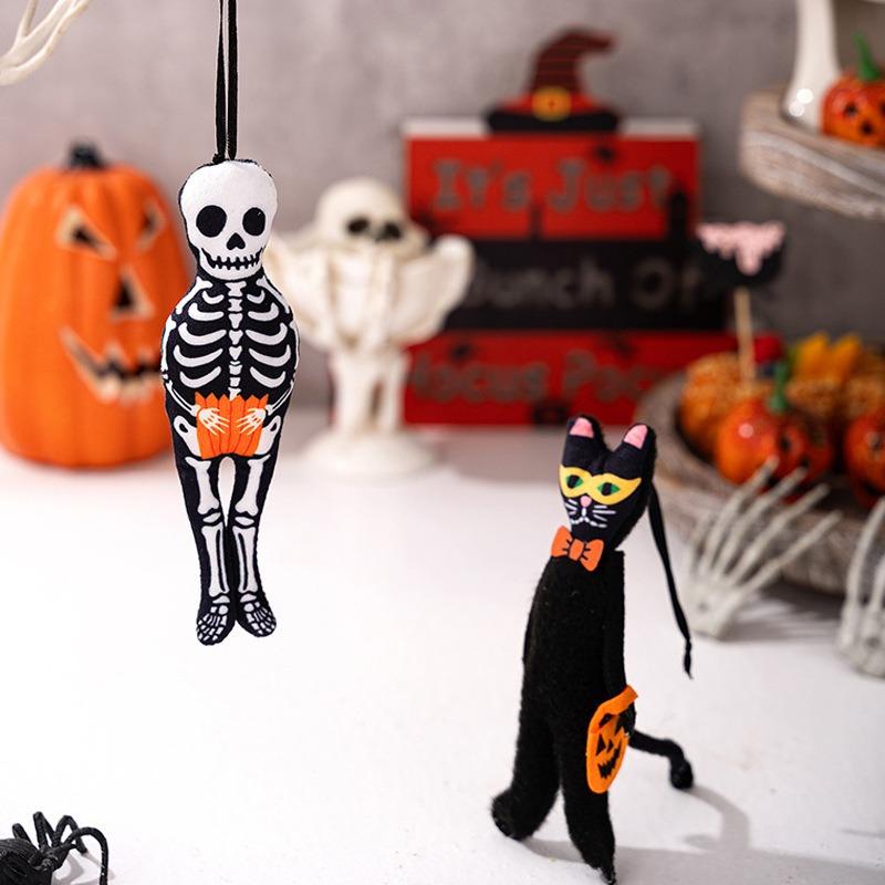 1-10PCS Halloween Hanging Decoration with Pumpkin Ghost Black Cat Skeleton Design for Indoor Wall Home Party Holiday Scene Prop