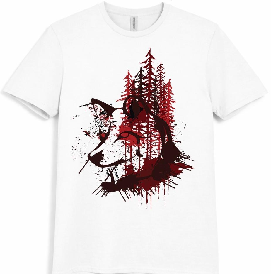 Wolf T-Shirt Forest Wildlife Pine Trees Silhouette Graphic Tee