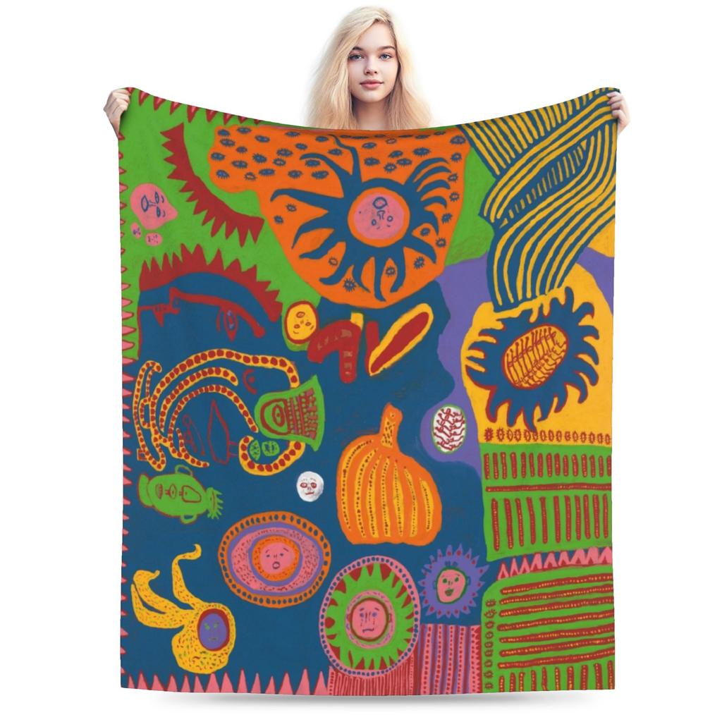Yayoi Kusama Tokyo 1998 Exhibition Blanket Cover Polka RIP Fleece Throw Blankets Home Couch Printed Soft Warm Bedspreads