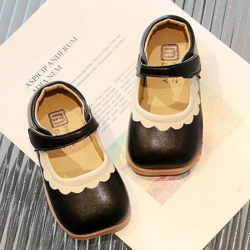 Flower Bordered Luxury Designer Shoes for Girls Kids New Spring Summer Toddler Girl Leather Shoes Princess Mary Jane H01188