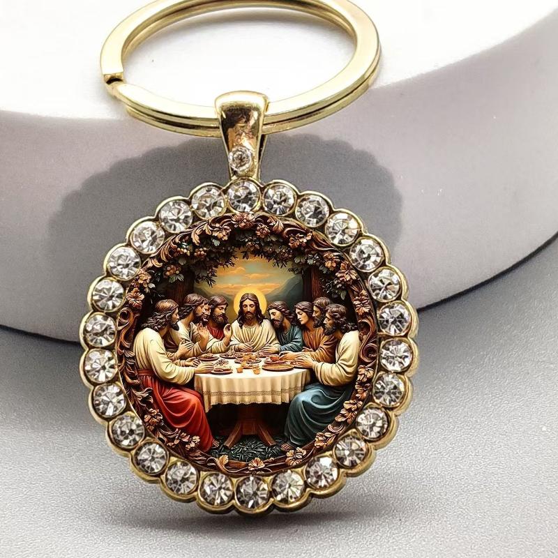 Alloy Round Keychain Virgin Mary Keyrings Pendant Christian Saint Jewelry Religious Christian Faith Gift