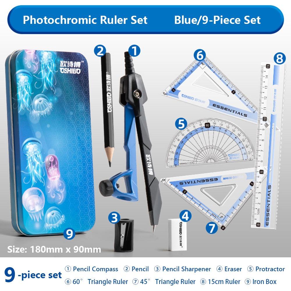 9PCS/Set Propelling Pencil Stationery Ruler Set Plastic Measuring Ruler Protractor  Students