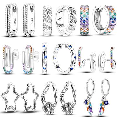 2022 New Trend Sparkling Galaxy Star Moon Blue Zircon Hoop Earrings For Women Girl Female Silver Color Fashion Luxury Jewelry