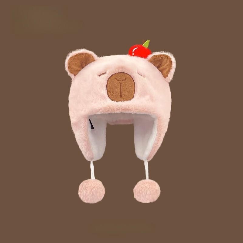 Cute Capybara Plush Winter Hat With Earmuffs For Girls Warmth And Windproof Comfort