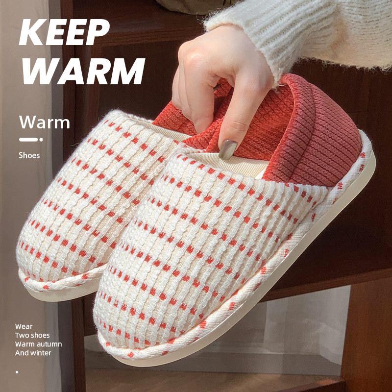 

Зимние новые вязаные туфли для дома с мягкой подошвой и плоским каблуком, тапочки-мопы из хлопка 36-37