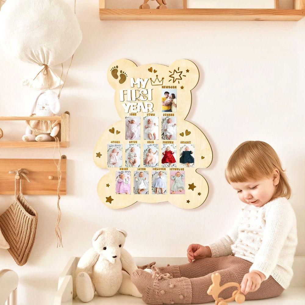 Bear/Egg/Door Shape Baby Milestone-Photo Frame Wood Board Photo Banner  Mothers Day Celebrations