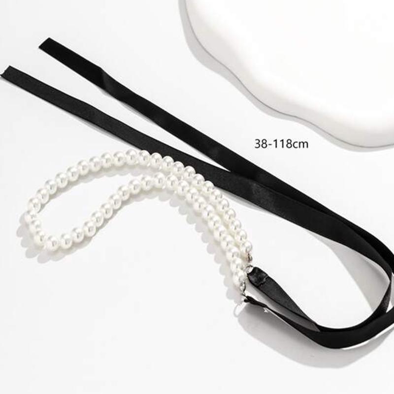 Exquisite Imitation Pearl Choker Necklace Fashionable Bow Tie Lace Up Velalvet Necklace Personality Simple Jewelry For Woman