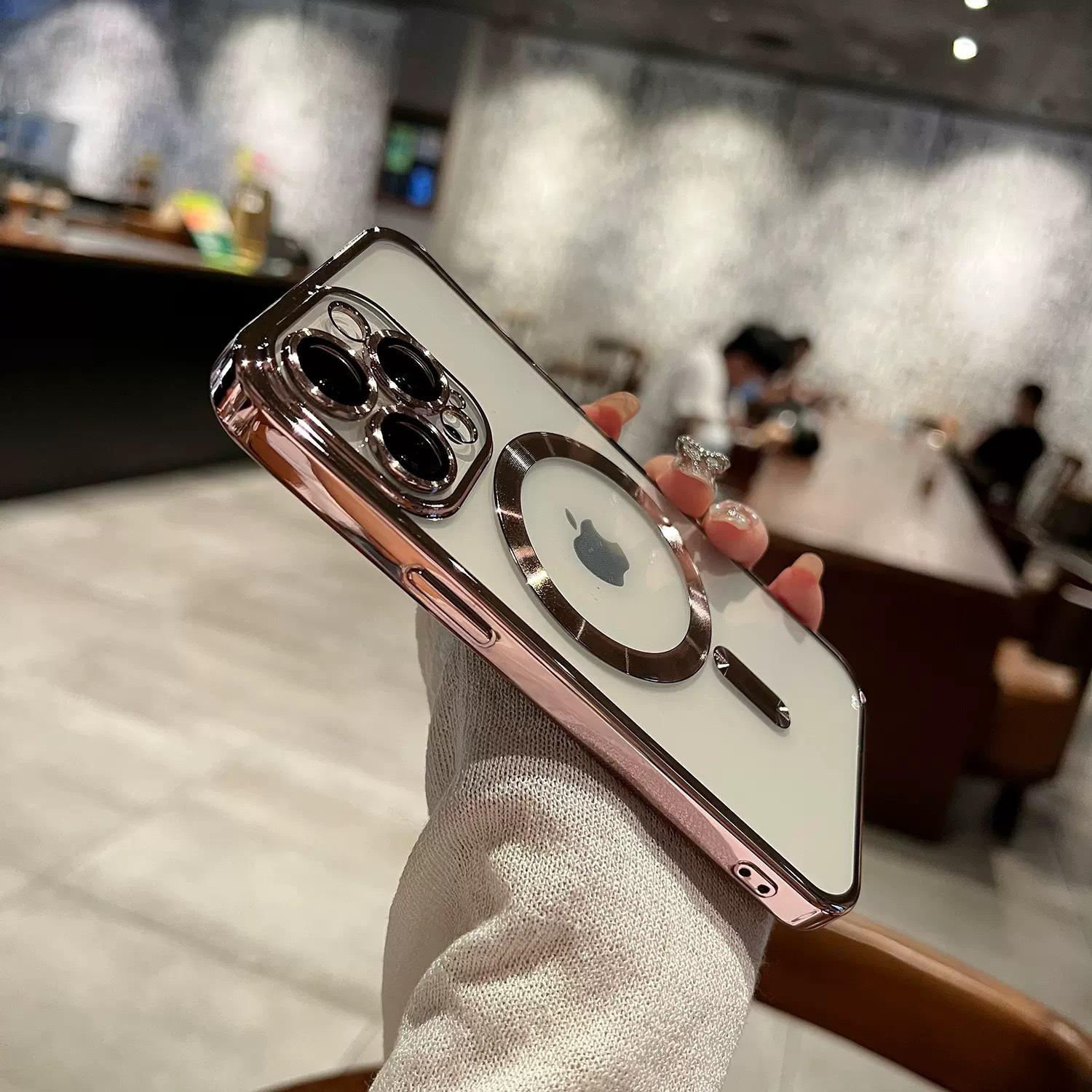 

Applicable To IPhone 15 Electroplated CD Pattern Fine Hole Mobile Phone Case Apple 14 with Lens Film Magsaf Magnetic Protective Case Apple 15Plus