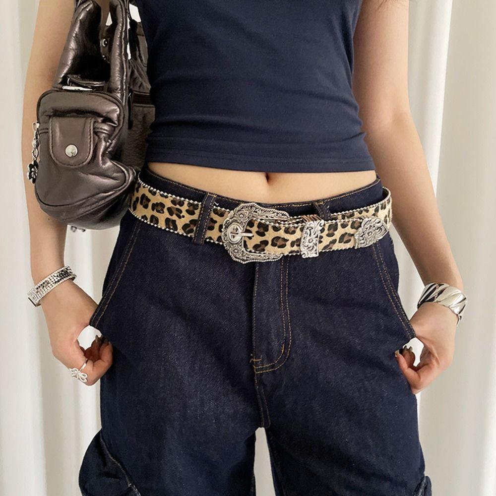Gothic Leopard Print Belt Designer Women's Waist Belt Daily Rivet Waist Belt Streetwear