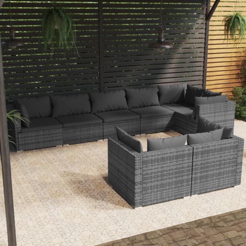 Día y Noche - Día y Noche Set de muebles de jardín 8 pzas y cojines ratán sintético gris