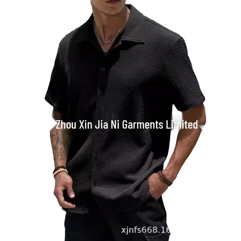 

2024 Лето Мужская однотонная повседневная рубашка-кардиган с коротким рукавом 2XL фиолетовый