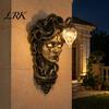 Weatherproof Villa Exterior Lamp Retro Gorgon Wall Lamp, Mythical Snake Hair Woman Resin Sculpture, Outdoor Waterproof Courtyard Light Artistic