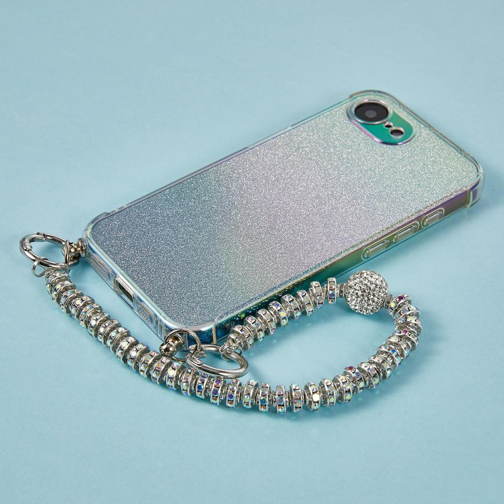 For iPhone 16e Case Gradient Glitter TPU Protective Phone Cover with Wrist Strap