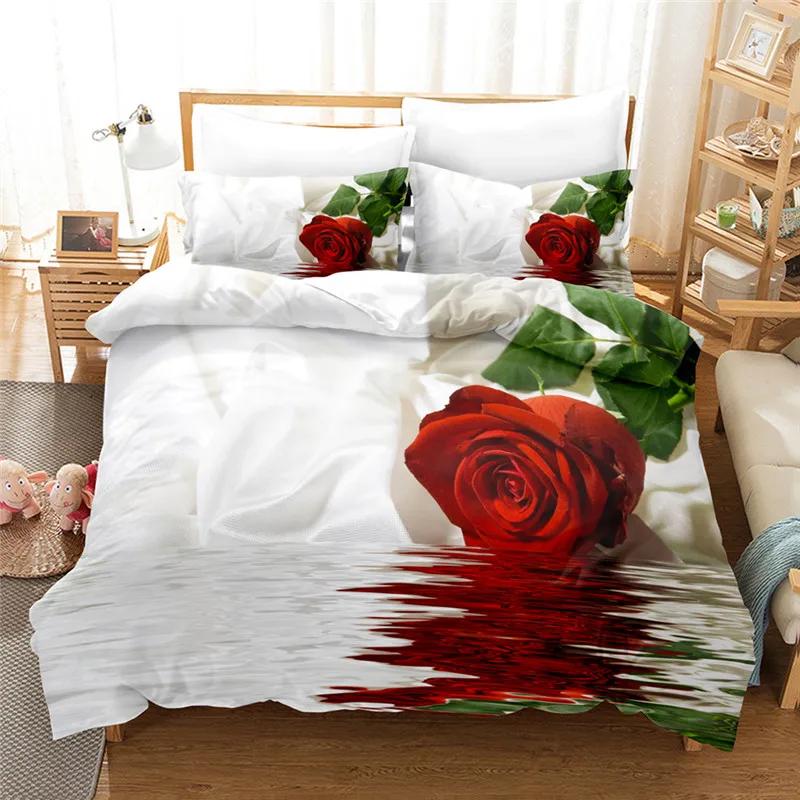 Wedding Duvet Set Cover Red Bedding Sets Double Size 2/3pcs Duvet Cover Sets Valentine's Day Quilt Cover Bed Linens Sets Flower