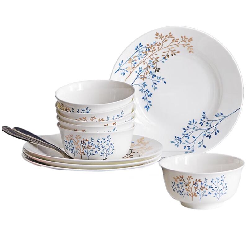 Tang Hui Golden Leaves Bone China 10-Piece Dinnerware Set