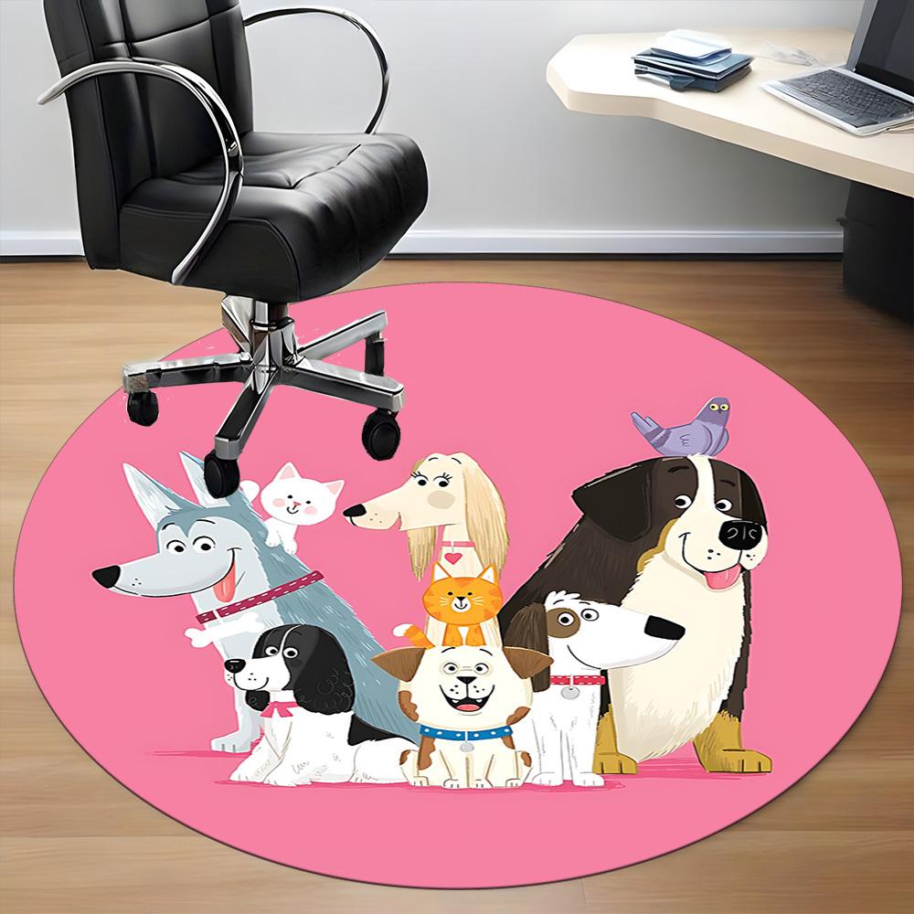 1PC Puppies Pets Office Round Area Rug, Indoor Mat Suitable For Office, Under Office Chairs Bedroom Living Room Home Decor, Room Decos055