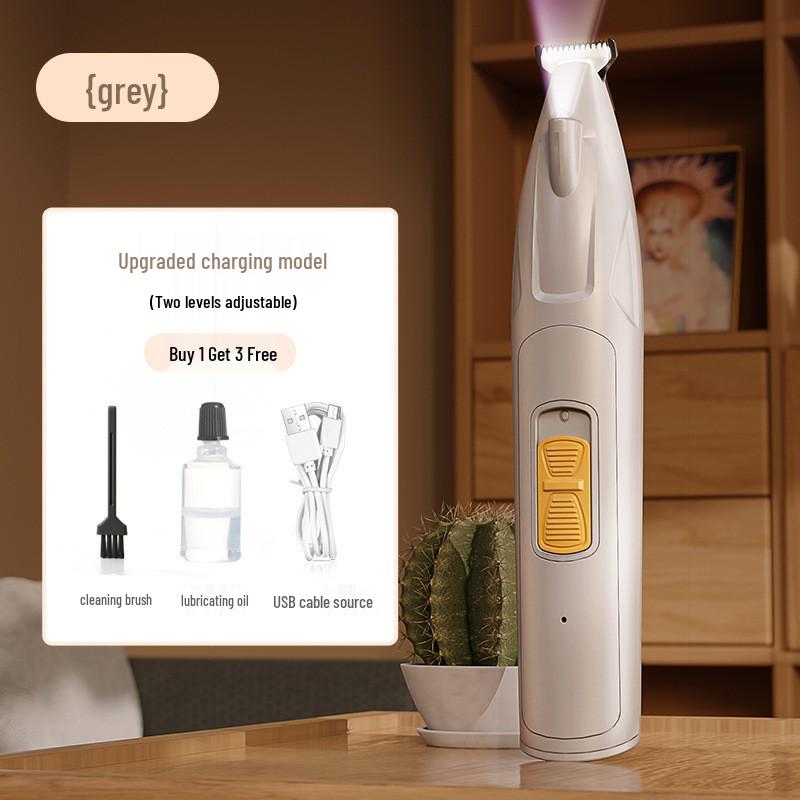 Rechargeable Pet Paw & Hair Trimmer - Safe Rounded Edge, Low Noise, Vibrating Electric Clipper with Light