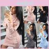 Winter Women Long Sleeve Fluffy Sweater Tops Ladies Party Bodycon Jumper Dress