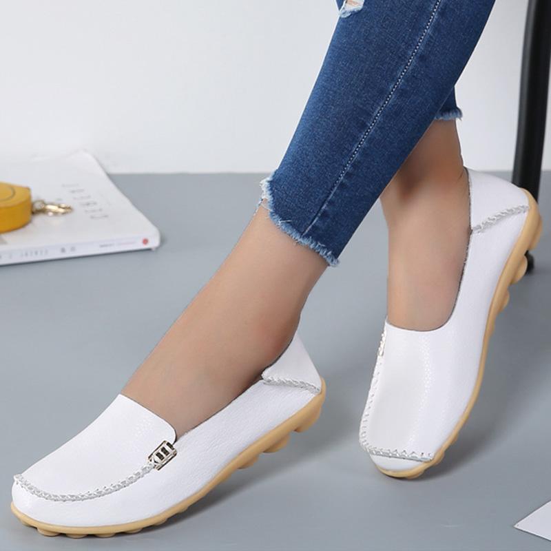 Genuine Leather Fashion Women Flats Retro Shoes Women Moccasins Nurse Shoes Casual Ballet Flats Soft Plus Size Shoes