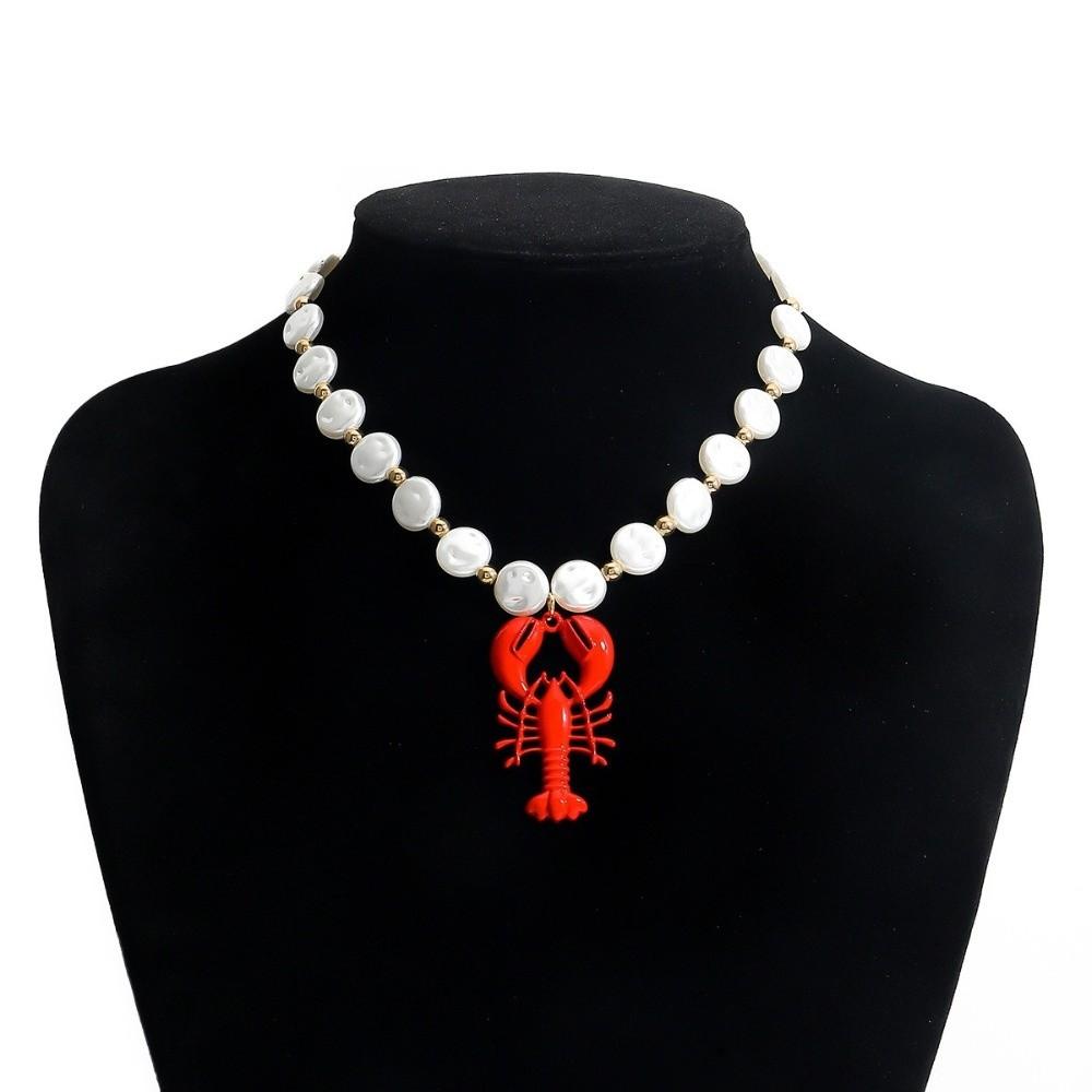 Adjustable Pearl Lobster Necklace Exquisite Lobster Pendant Necklace Clavicle Necklace  Summer