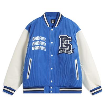 Anti-Five Series Color Block Letter Single-Breasted Breathable Loose Cotton Jacket Men Jacket Light-Blue Cream AJMU195-4