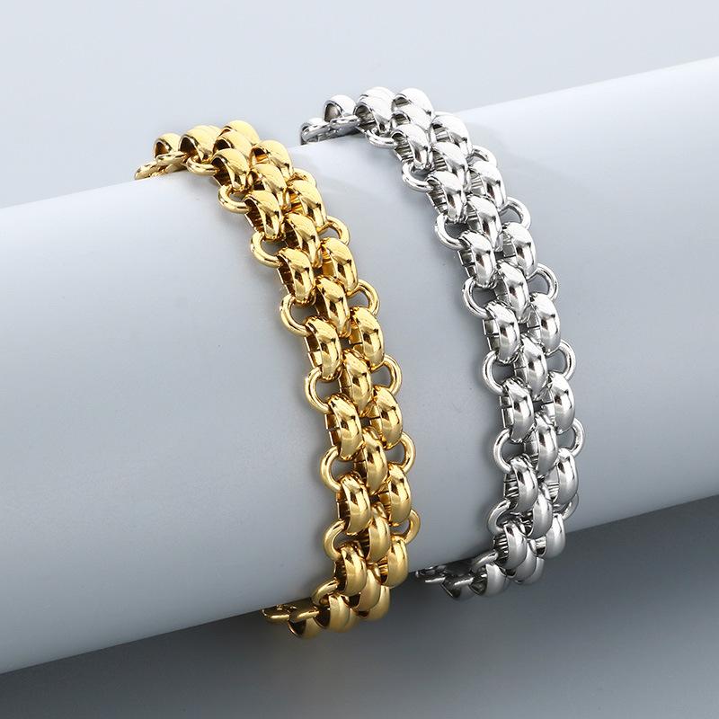 Stainless Steel Coffee Bean Chain PVD 18K Gold Silver Tone Thick Rice Bead Chain Bracelet for Men Jewelry Outfits