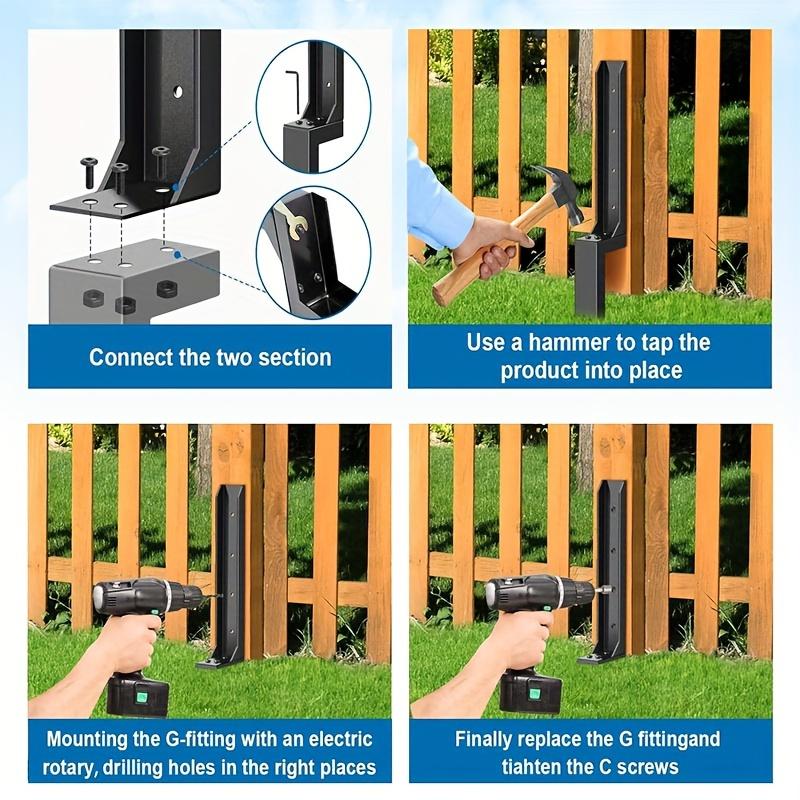1/2 Pcs Heavy-Duty Steel Fence Post Repair Kit with Ground Anchors - Black, Ideal for Wooden & Metal Fences,Column Repair Kit