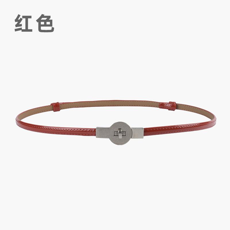 Retro Buckle Thin Belt Women With Dress Decoration Small Belt Waist Thin Lacquered Cowhide