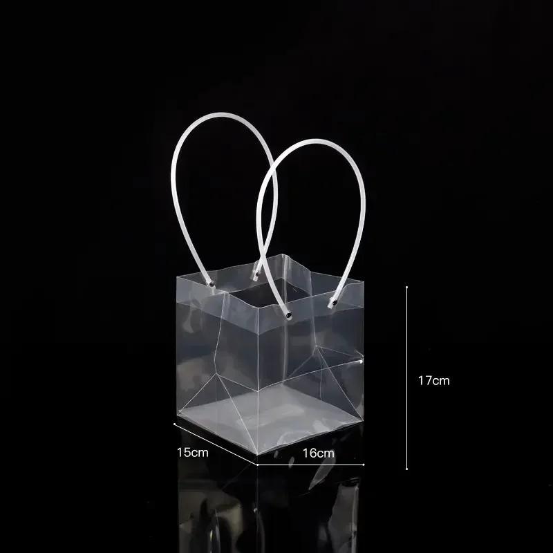 10piece A Trapezoidal Transparent Flower Handbag Waterproof OPP Square Handheld Flower Bag Gift Bouquet Packaging Handbag