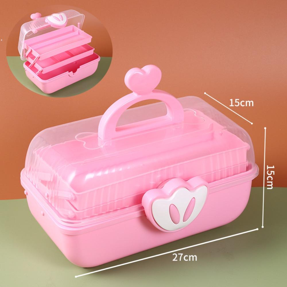 3 Layers Hairpin Storage Box Foldable Transparent Lid Toy Organizer Box Cartoon Large Capacity Jewellery Box Hair Accessories