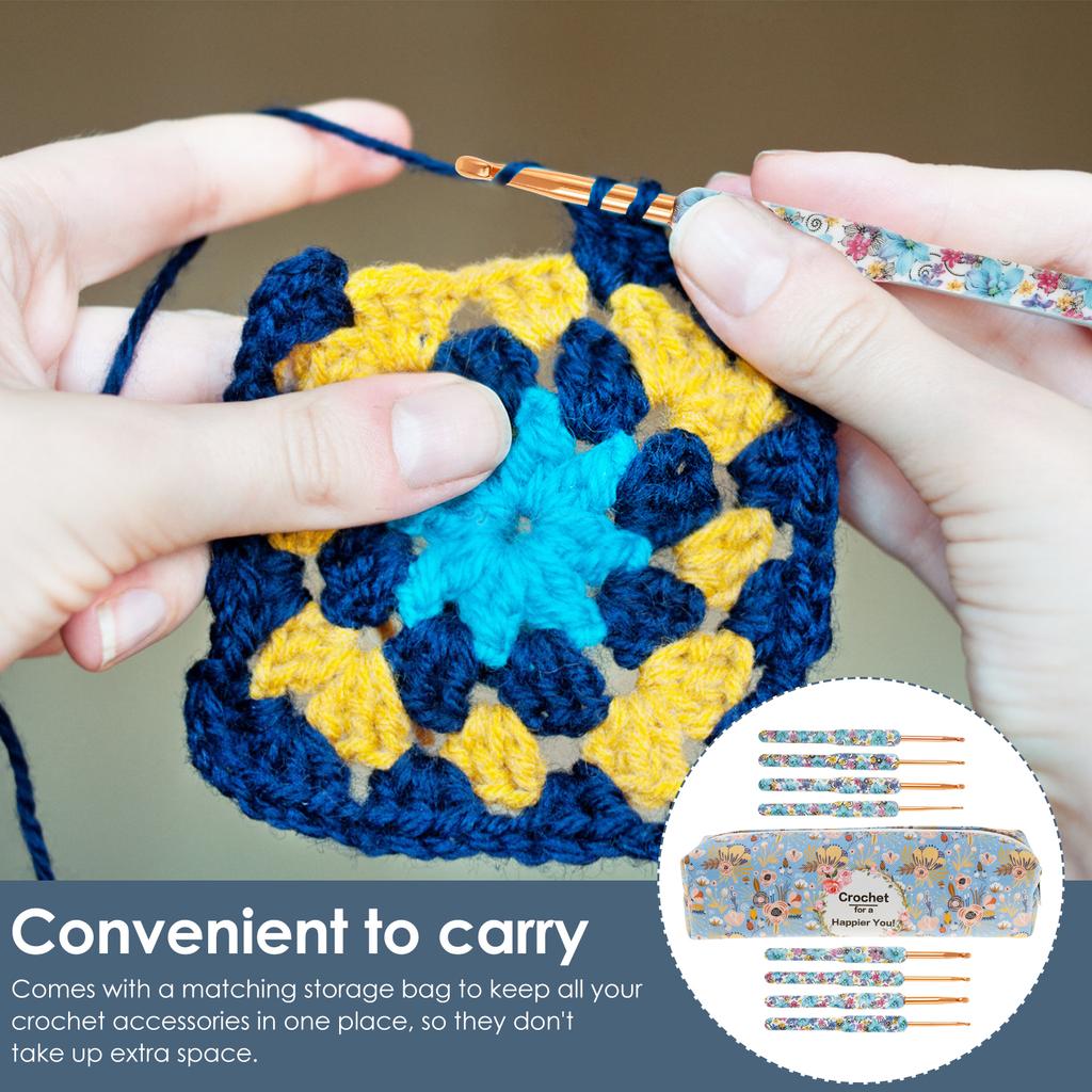 DIY Crochet Hook Tool Set with Storage Bag Soft Grip Protable Knitting Needle Tool Kit Presents for Beginner Knitting Enthusiast
