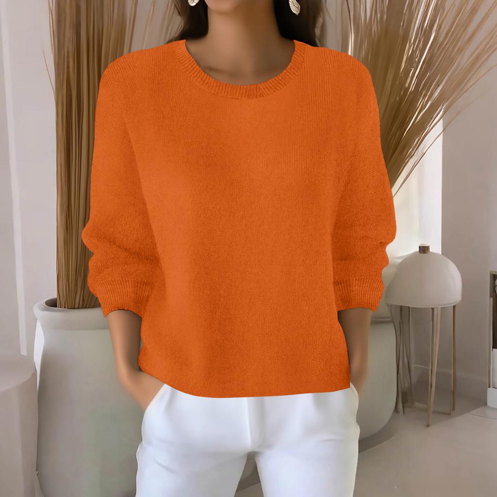 Women's Fashionable Casual Knitted Top Loose-Fit Solid-Colour Long-Sleeved Jumper