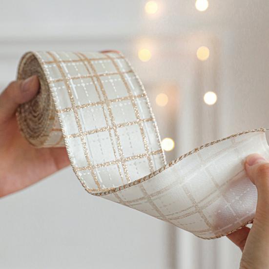 Champagne Gold Christmas Wired Ribbon with Glitter Edges 2.5inch Satin Ribbon for Wedding Xmas Tree Decor Gift Wrap Bow Wreath Garland DIY Craft