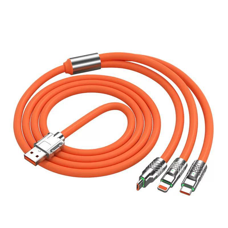 Cavo di Ricarica Rapida Tre-in-Uno in Lega di Zinco da 120W 6A con Luce