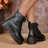 Winter New Women's Boots Lace Up Women's Fashion Thick Heel Side Zipper Ankle Boots Warm Women's Motorcycle Shoes