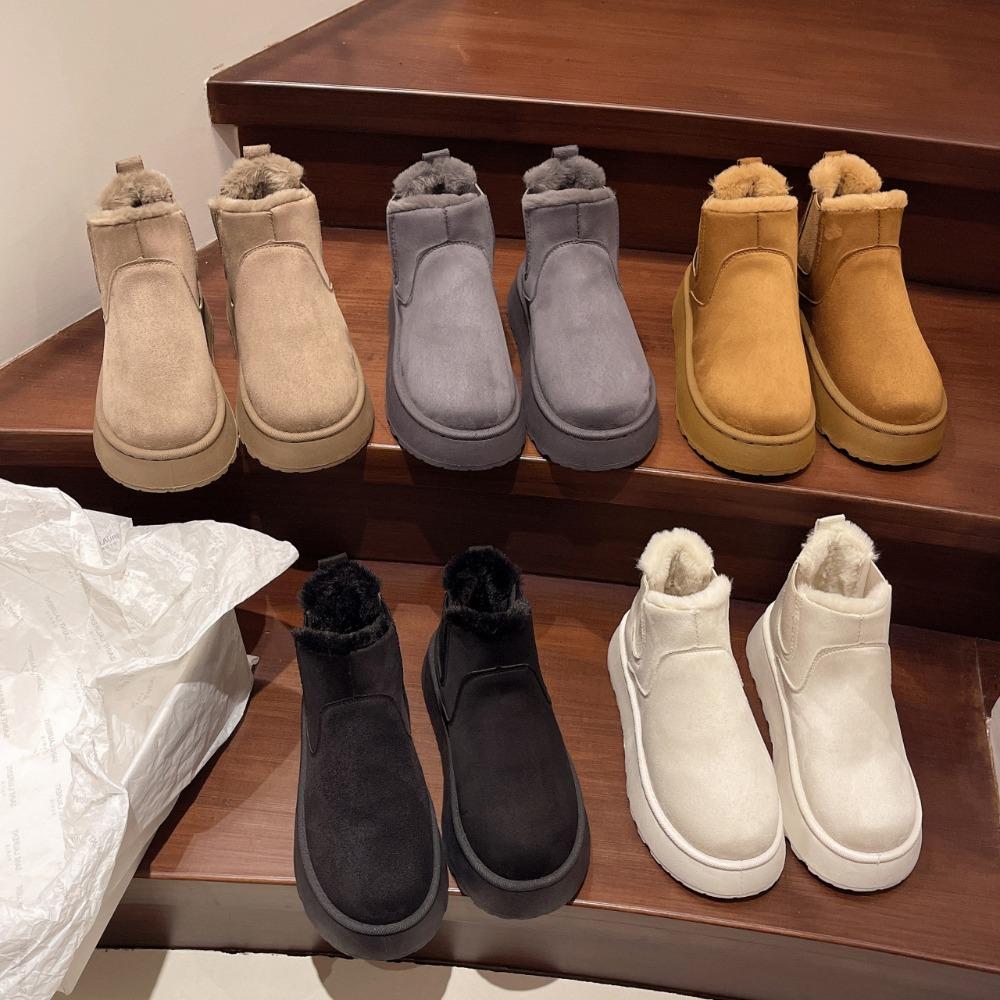 2025 Winter New Women's Thick Sole Snow Boots - Fleece Lined Thickened Slip-on Warm Bread Cotton Boots