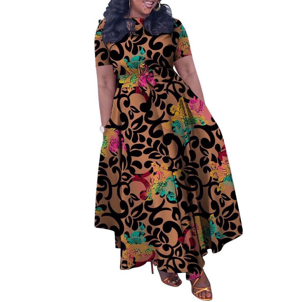 Women's Plus Size Elegant Lace-up African Long Dress - Spring/Summer 2024 Fashion