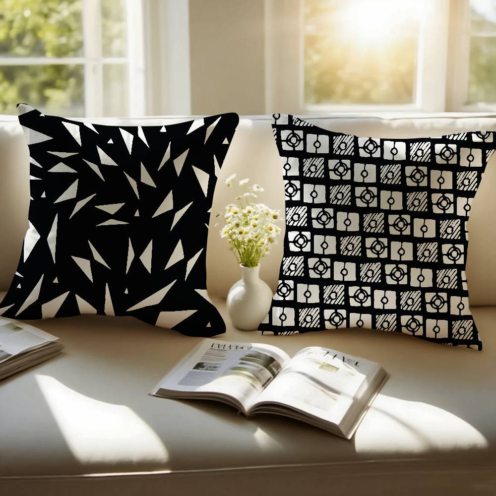Black And White Abstract Print Pillow Case Anti-dustmite Pillowcase Invisible Zipper Silky Short Plush Sofa Cushion Cover