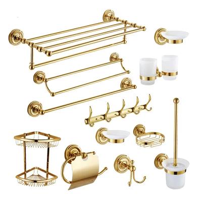 Bathroom Accessories Solid Brass Golden Toilet Paper Holder Towel Rack Tissue Holder Bathroom Fixtures Bath Hardware Set