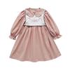 Sweet Strawberry Embroidered Princess Dress: Autumn 2025 Two-Piece Look, Color Block, Long Sleeve Cotton Dress for Girls