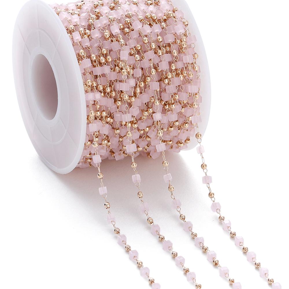 1Meter Colorful Cube Stone with Copper Beads Chains Necklace Chain for DIY Anklet Bracelets Handmade Jewelry Making Accessories