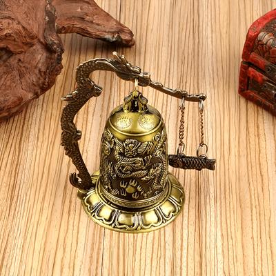 Cloche Décorative Dragon de Bronze Ancien Fabriquée à la Main Décor Feng Shui Chinois pour Bureau Maison et Chambre à Coucher un Ornement Porte-Bonheur