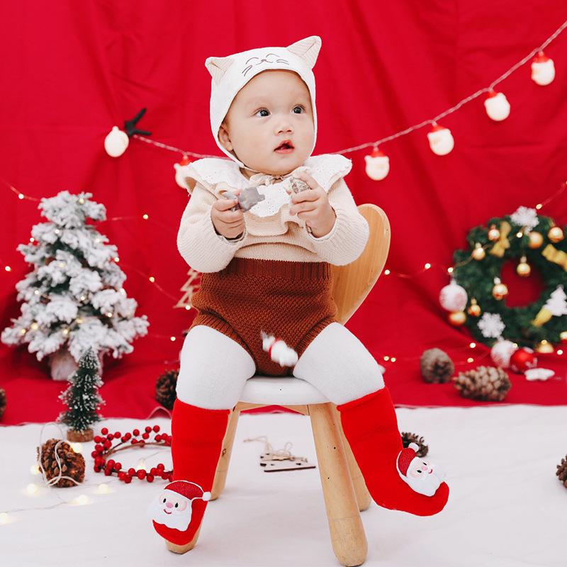 Warm Cartoon Terry Baby Floor Socks - Autumn/Winter Christmas Red