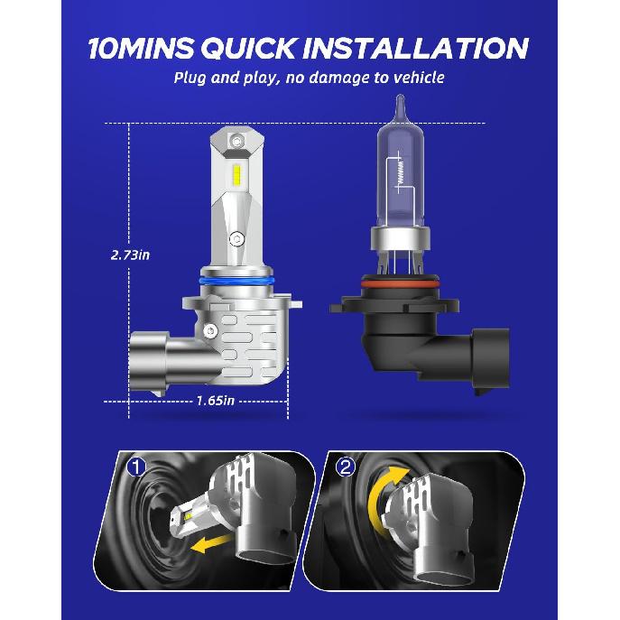 AUTOONE 9005/HB3 Bulbs, 36000LM Fog Lights 6000K White, Fanless Mini Size, Pack Of 2