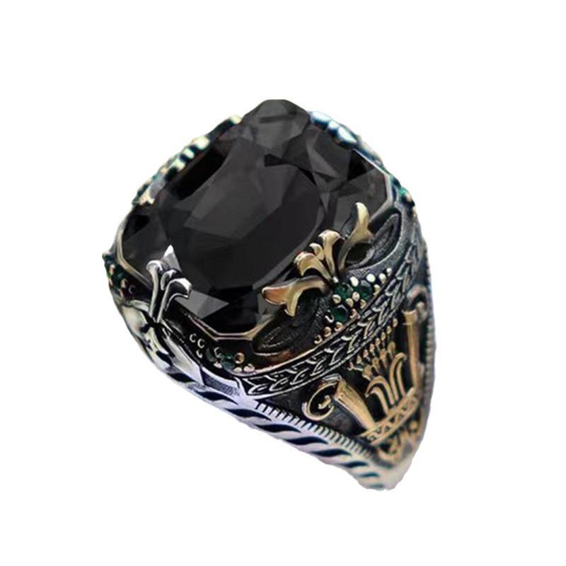 Huajie Men's Luxurious Jade Inlaid Retro Ring for Banquets and Parties