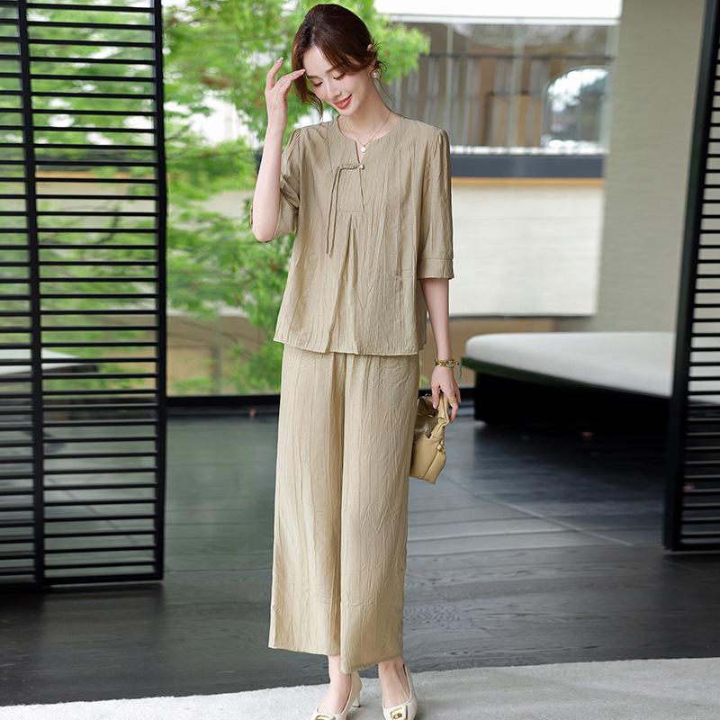 2026 Stylish Chiffon Short-Sleeve T-Shirt Set for Mom: Fashionable Summer Wear for Middle-Aged and Elderly Women