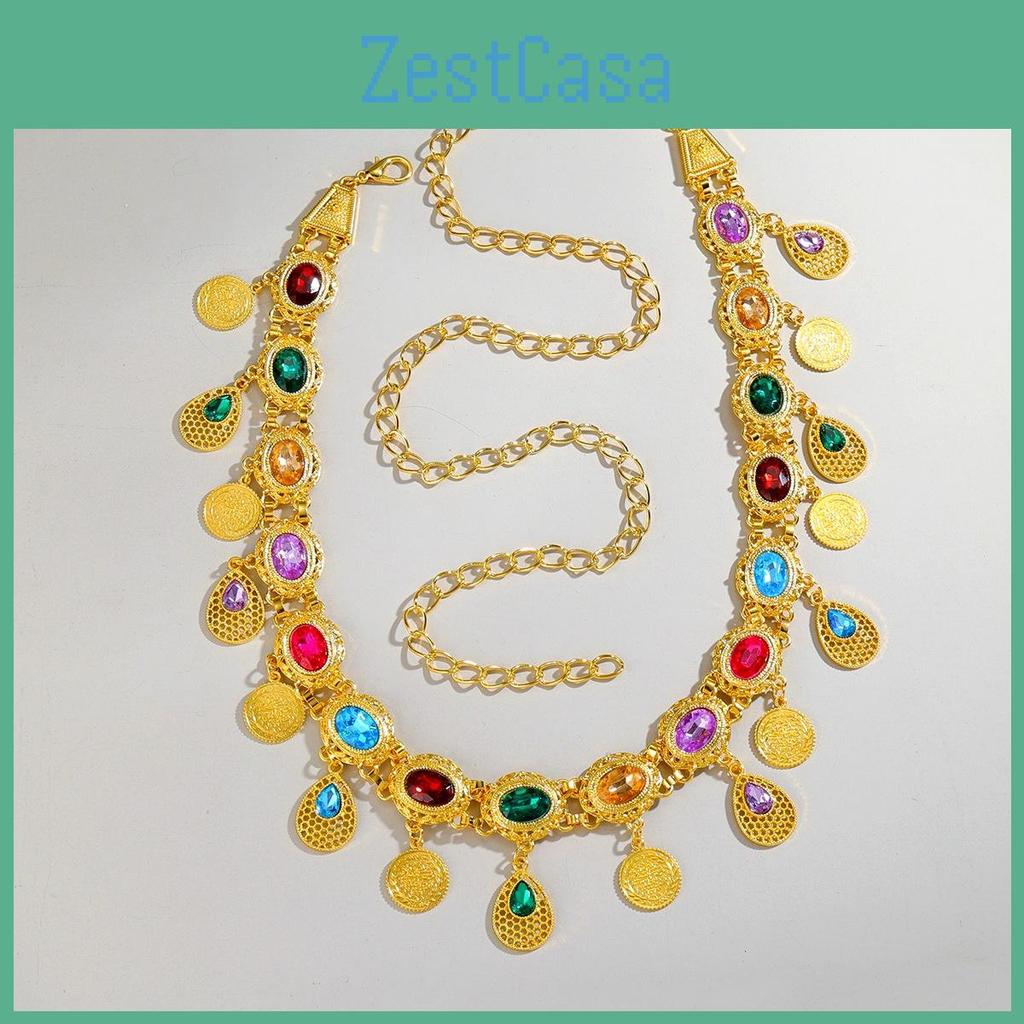 Middle Eastern Jewelry Gold Alloy Acrylic Gem Waist Chain With Hollow Cutout For Women Summer