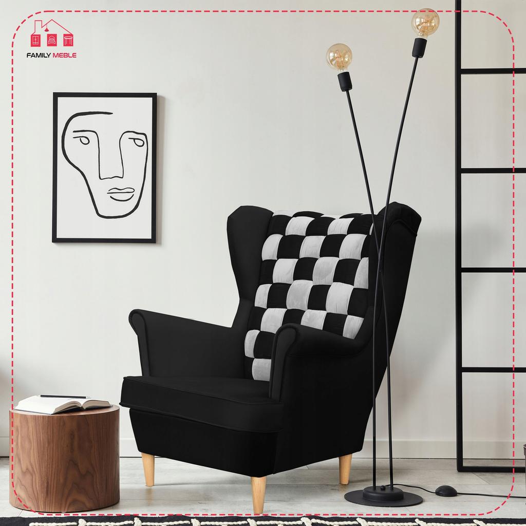 Carol Duo Scandinavian Family Meble Wing Chair, Grey Navy Blue, Steel